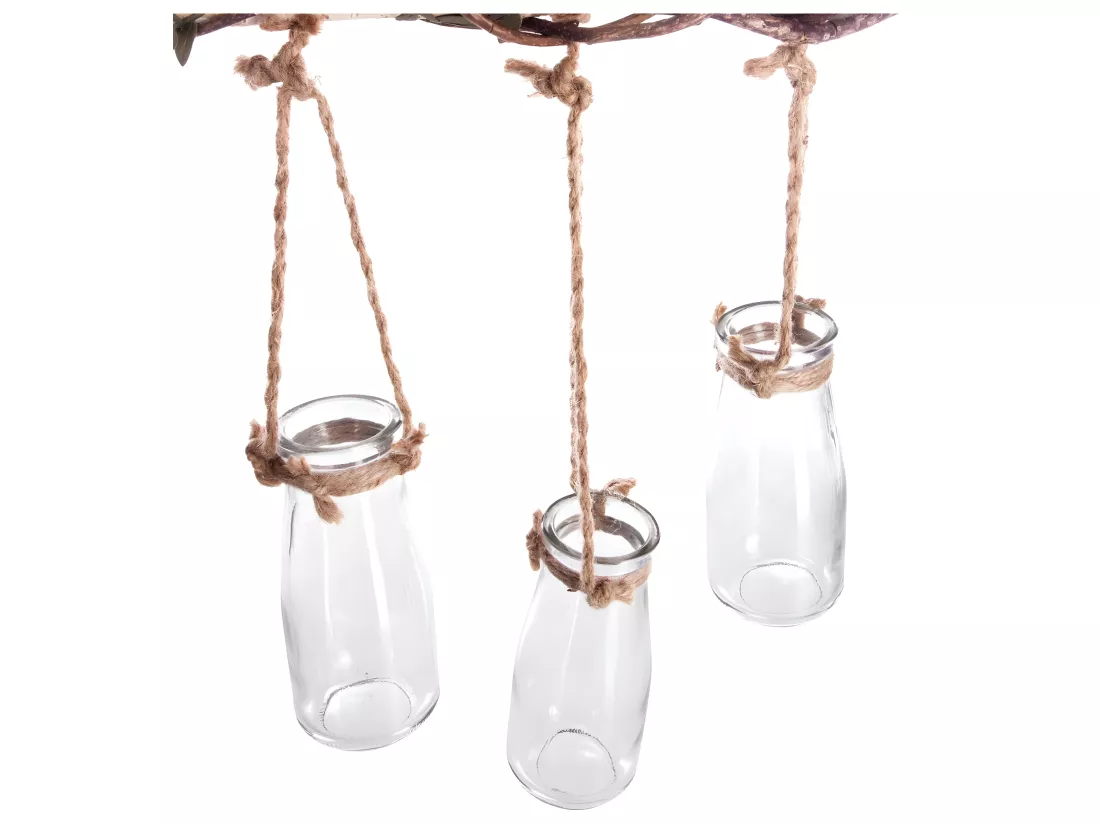 Set 5 Soliflores en Verre avec Suspension en Corde et Bois