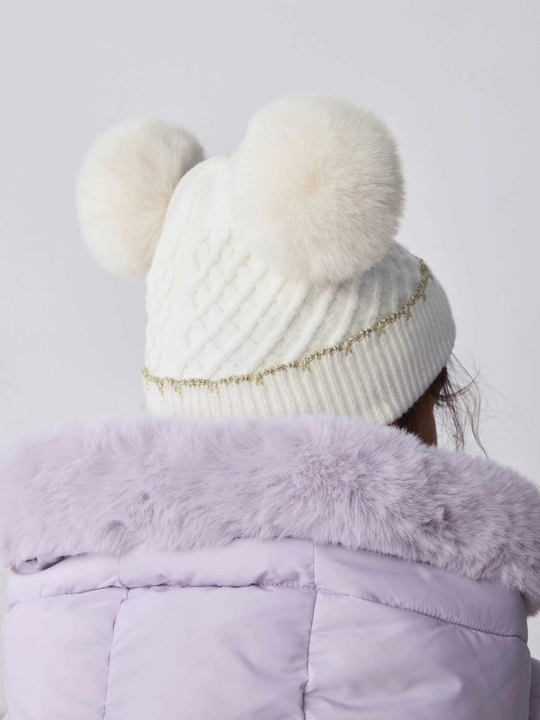 Crème - Baker By Ted Baker - Set van muts met dubbele pompon en oren en wanten voor meisjes