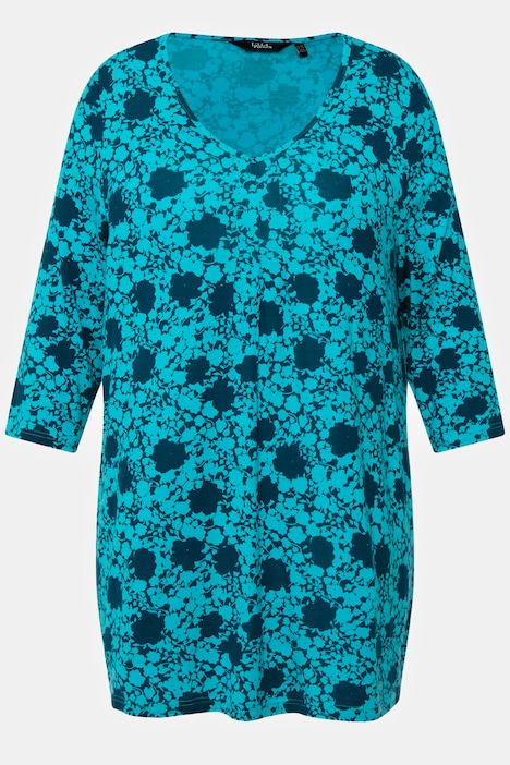 Shirt, Blüten, A-Linie, V-Ausschnitt, 3/4-Arm