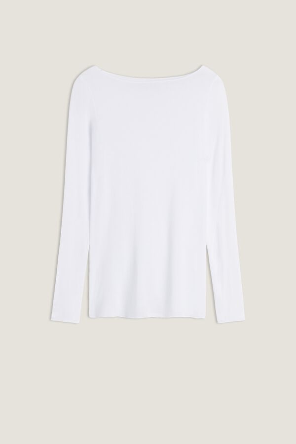 Camiseta de manga comprida ultraleve com decote canoa em cashmere modal