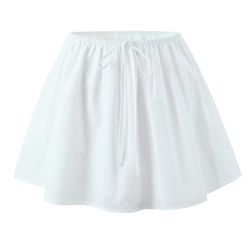 Trisica - Kort mouw V-hals effen slim-fit crop top / lage taille mini A-lijn rok