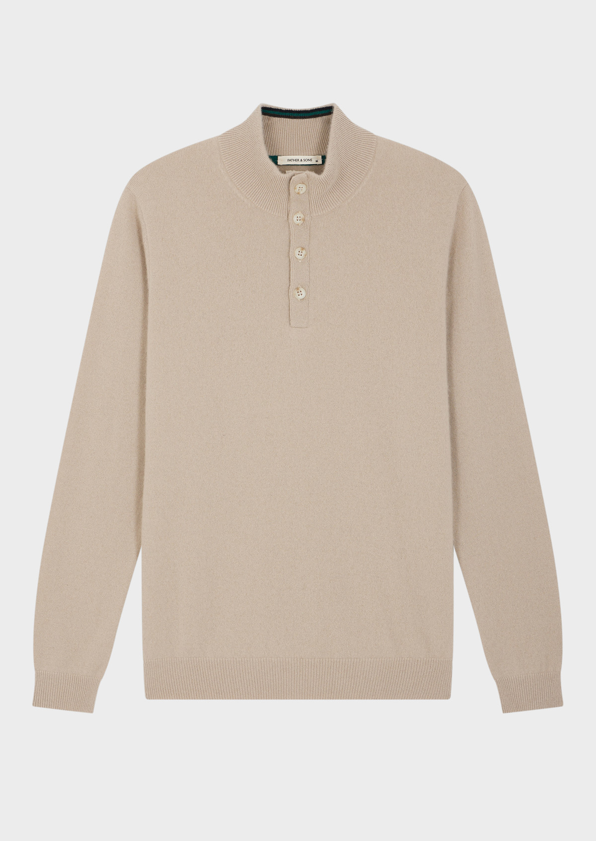 Pull col boutonné en cachemire uni beige