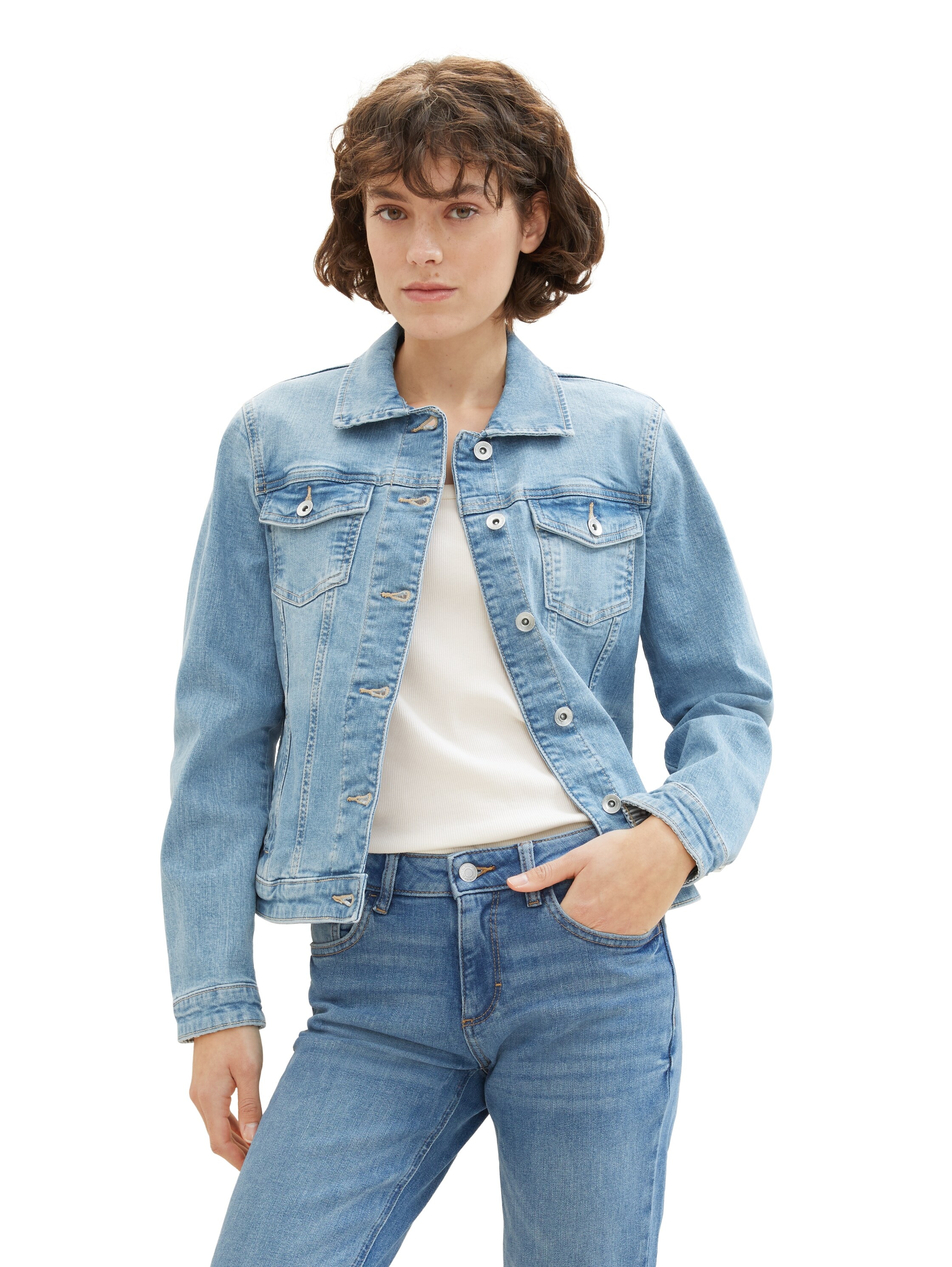 TOM TAILOR Jeansjacke ohne Kapuze mit Knopfleiste und Hemdkragen