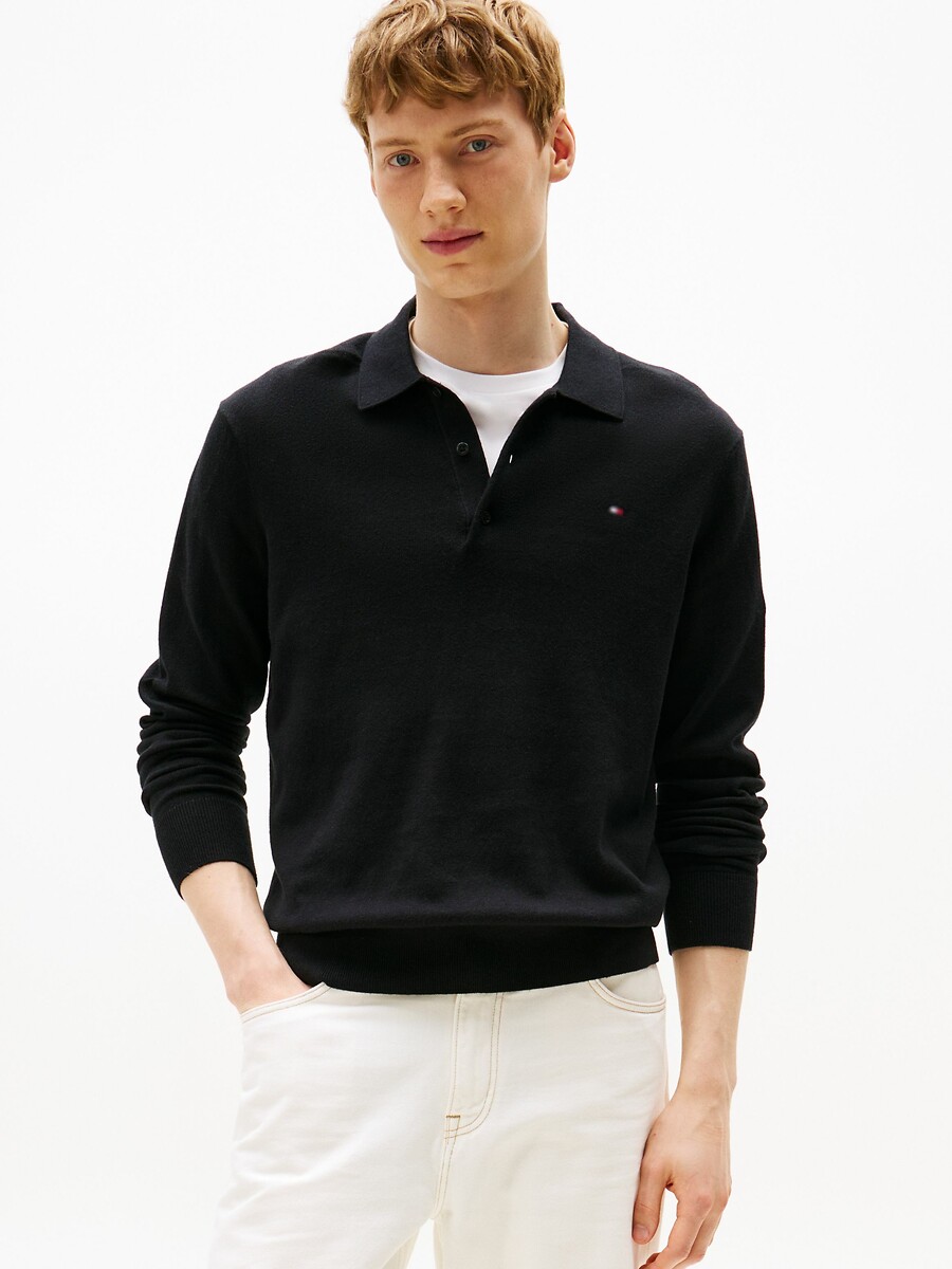 TOMMY HILFIGER<br>Suéter de gola polo em algodão e cashmere