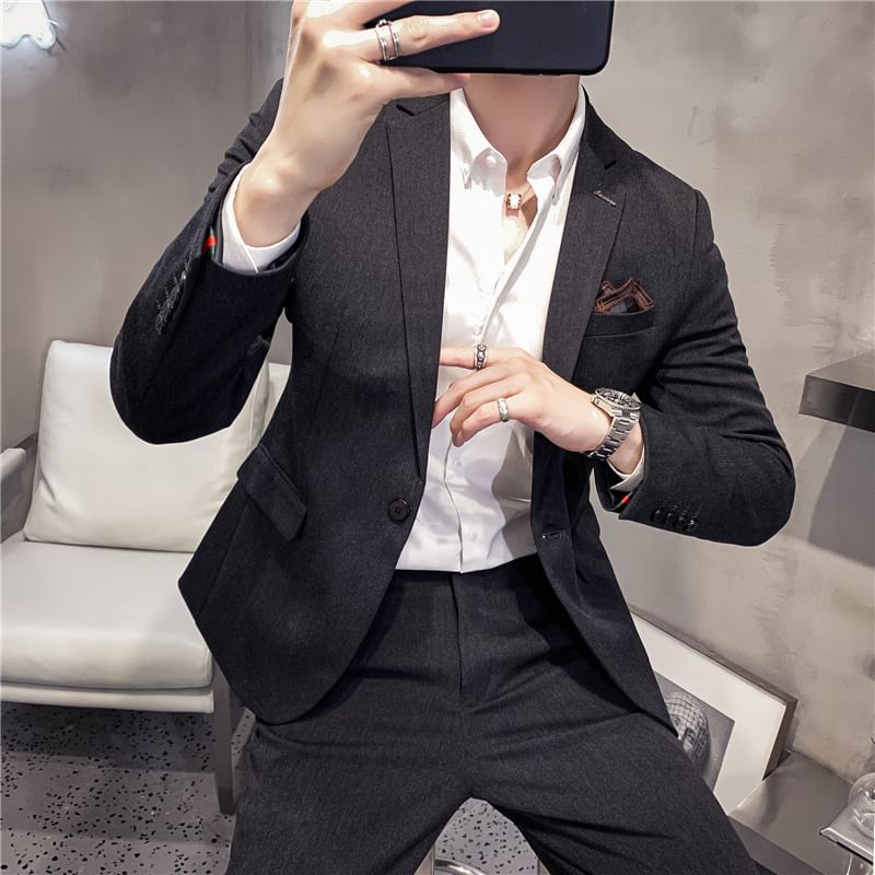 Blueforce - Set: Effen blazer + Hoge taille rechte broek