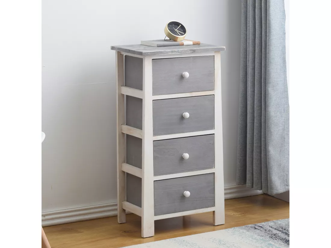 Chiffonnier 4 Tiroirs Bois Gris Vintage 73x37x27