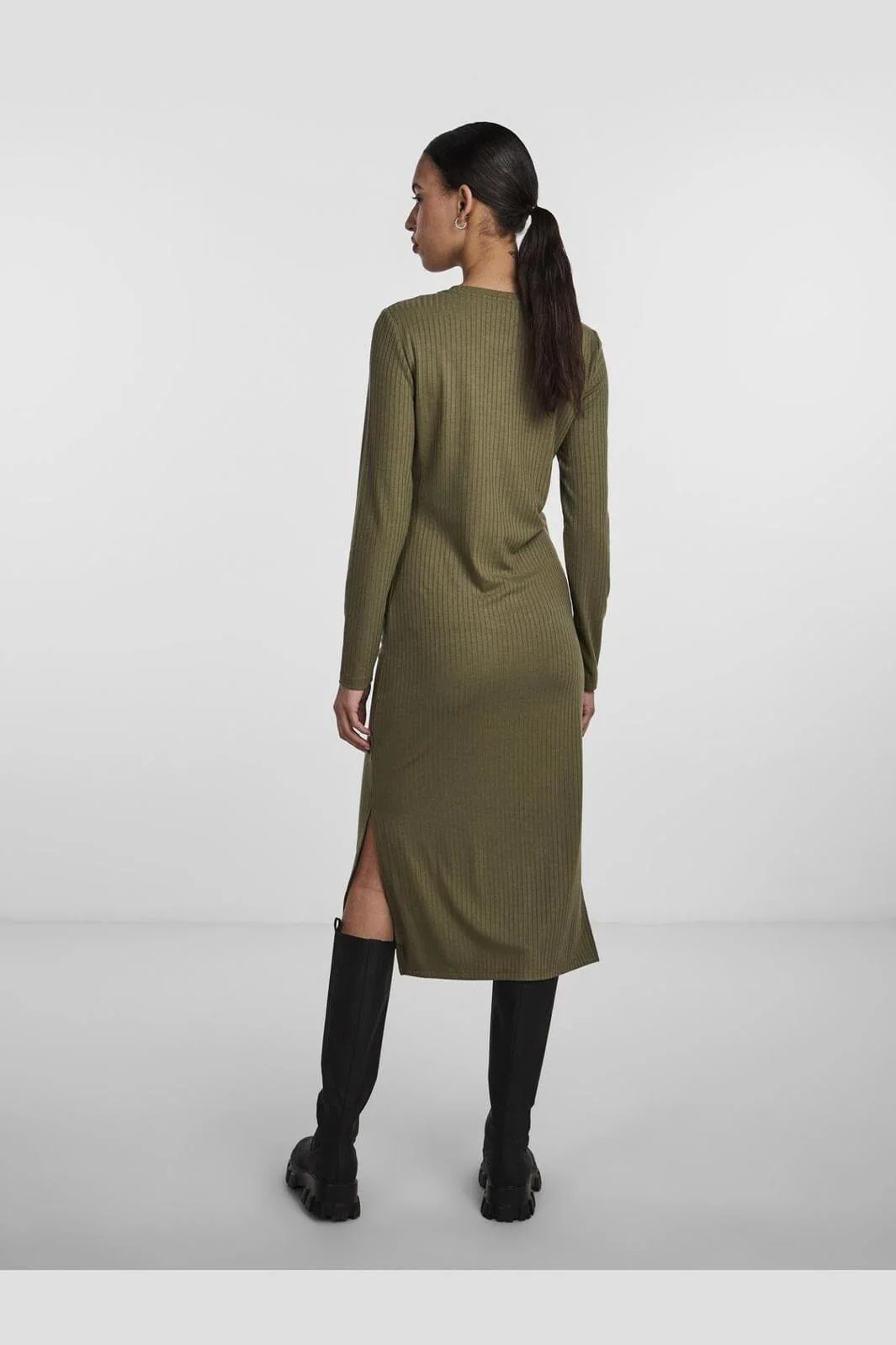 Pieces Pckylie Ls O-Neck Midi Dress 3935838 deep lichen green