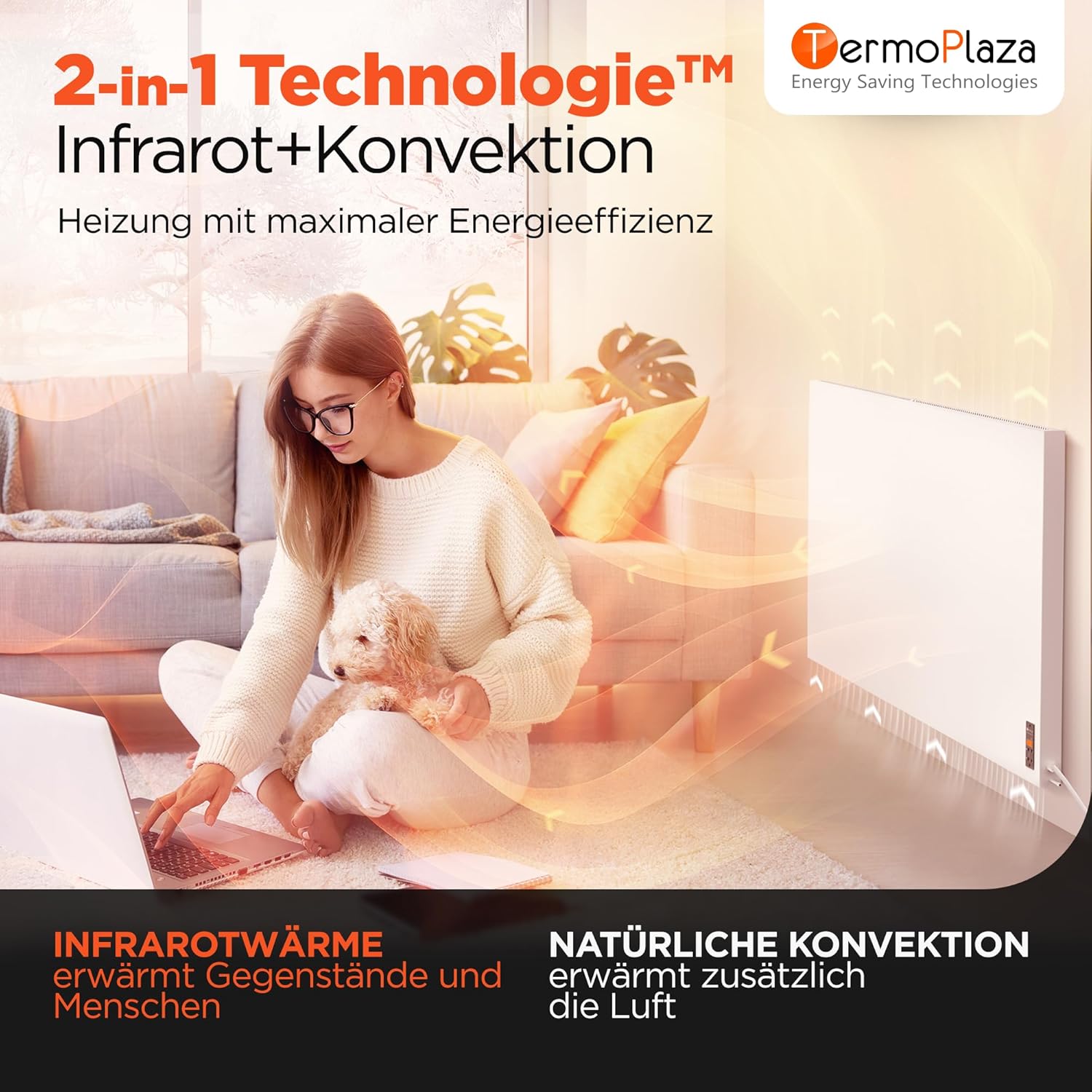 Infrarotheizung mit Thermostat 950 W bis 25m² | Infrarot Wandheizung & Infrarotheizung Standgerät | Infrarot Heizung & Konvektor Heizung für Zuhause, Schlafzimmer, Badezimmer Elektroheizung