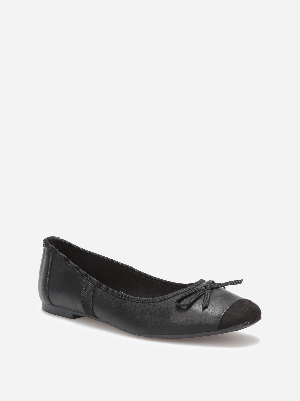Ballerines multimatières à bout carré et nœud- Noir