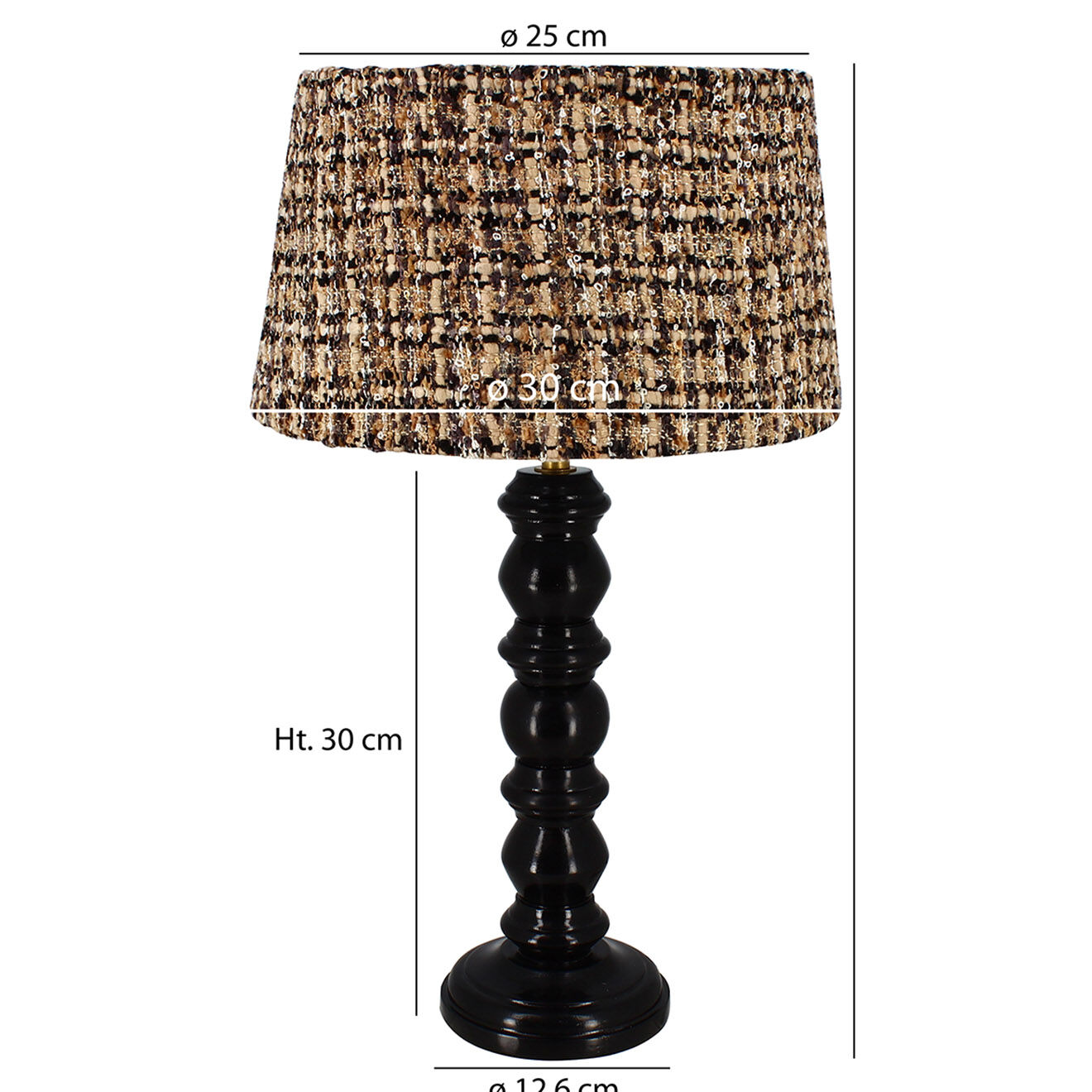 Now's home Lampe à poser abat-jour en Tweed Romy beige/noir - 12.5x13x51 cm