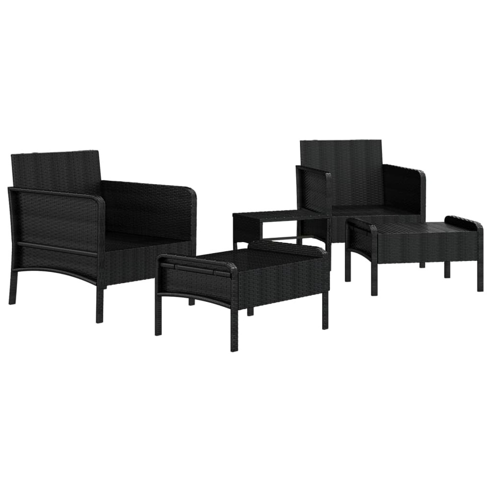 Salon de jardin meuble d'extérieur ensemble de mobilier 5 pièces avec coussins noir résine tressée
