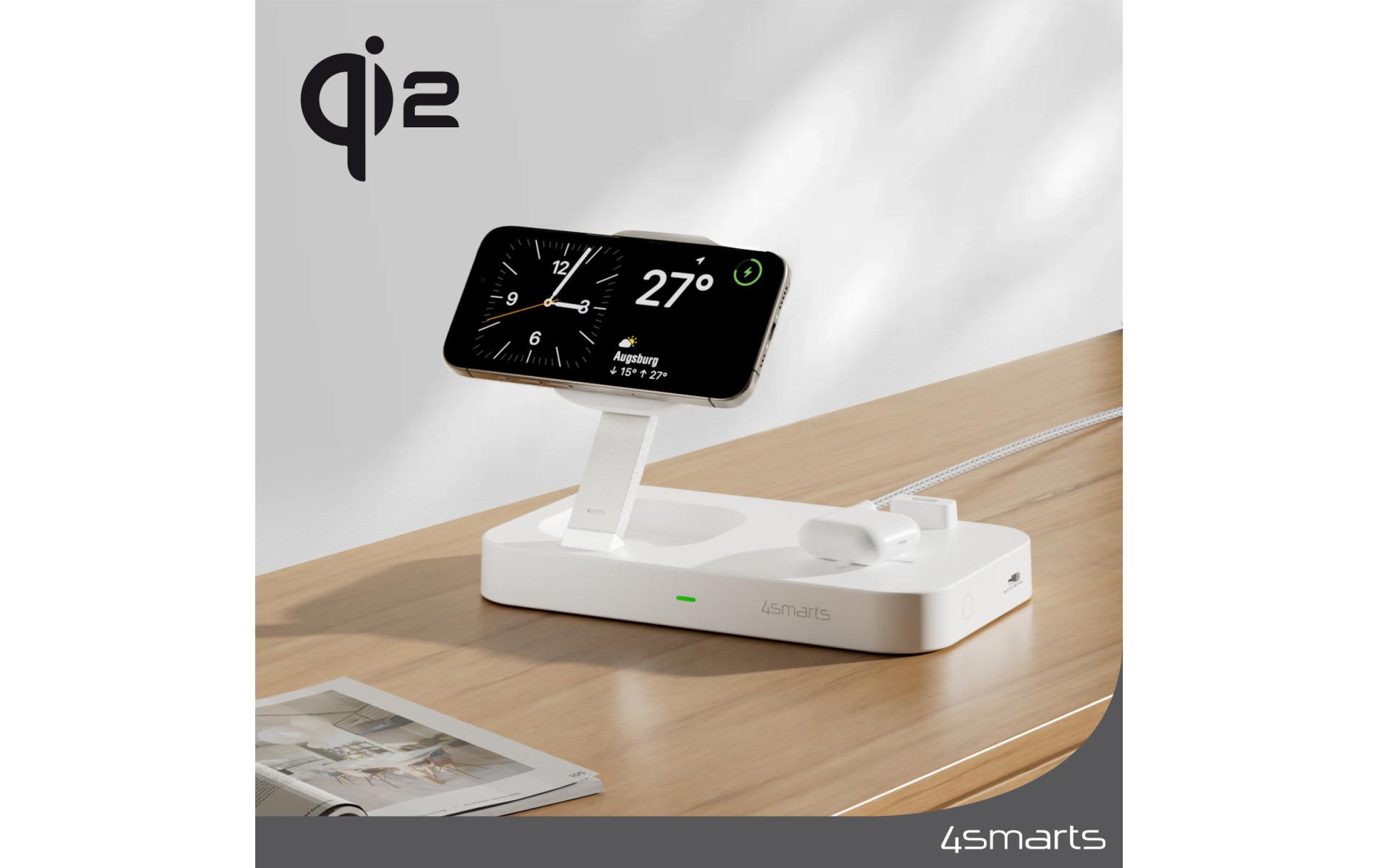 Wireless Charger Qi2 Weiss3-in-1 MagSafe-Ladestation mit inkludiertem Ladegerät