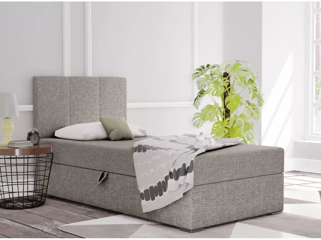 LIT BOXSPRING avec coffre de rangement Monaco Mini Basic côté gauche, 100x200 cm, Lux 05 (Gris clair)