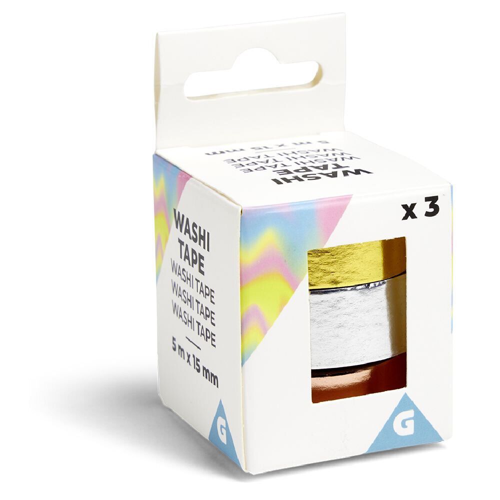 Adhésif washi tape doré argenté rose gold 5m x3
