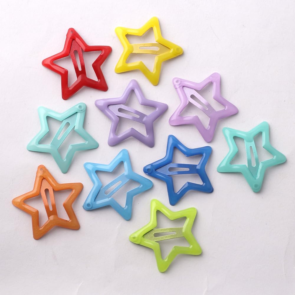 (10er Set) Haarspangen Metall Klammern Neon Clips Glow in the Dark Haarschmuck Fluoreszierend Stern - Bunt