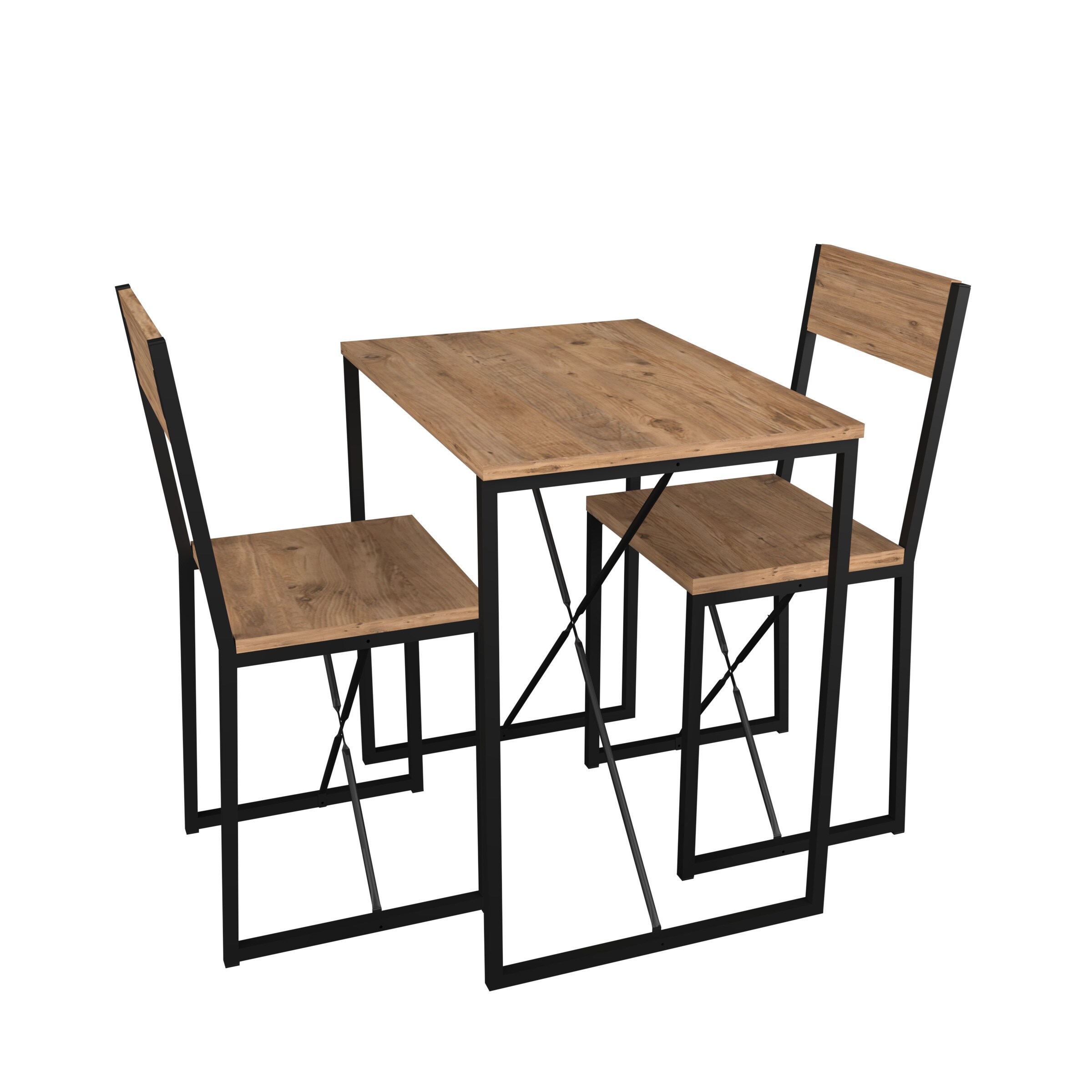 VCM 3-tlg. Holz Metall Essgruppe Küchentisch Esstisch Set Tischgruppe Tisch Stühle Insasi M