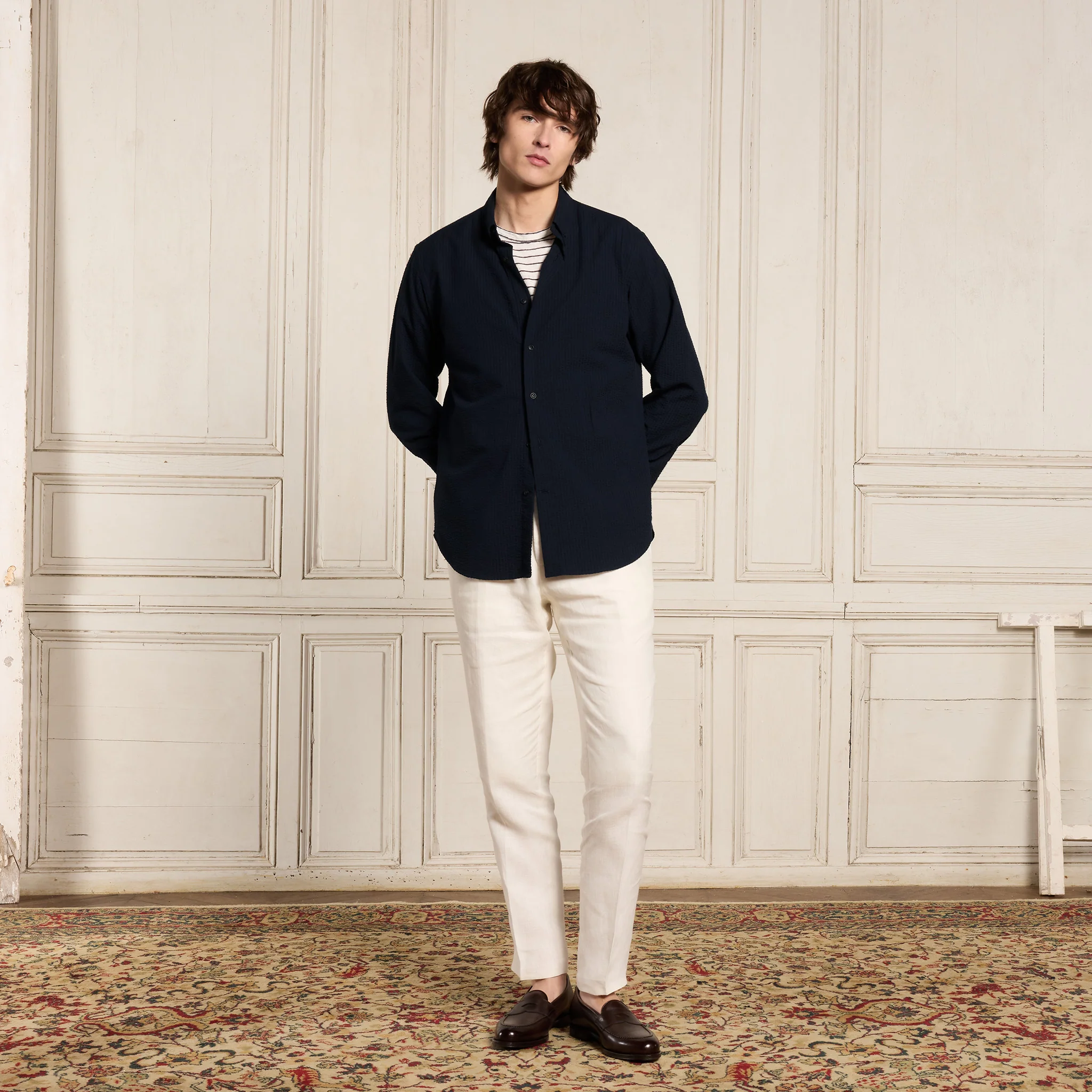 Navy seersucker shirt