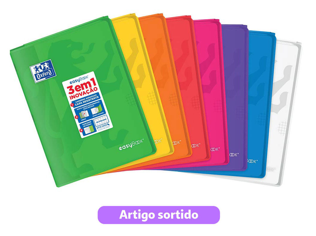 CADERNO AGRAFADO A4 OXFORD EASYBOOK VIVOS QUADRICULADO 48 FOLHAS CORES SORTIDAS