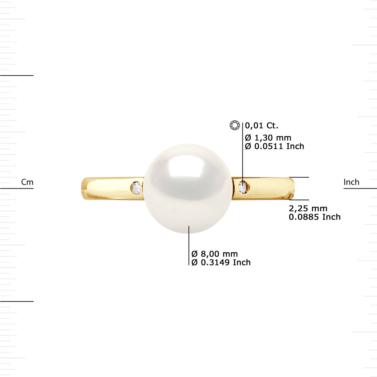 Bague Stella Jonc Perles d'Eau Douce 8-9 mm & Diamant - Or Jaune