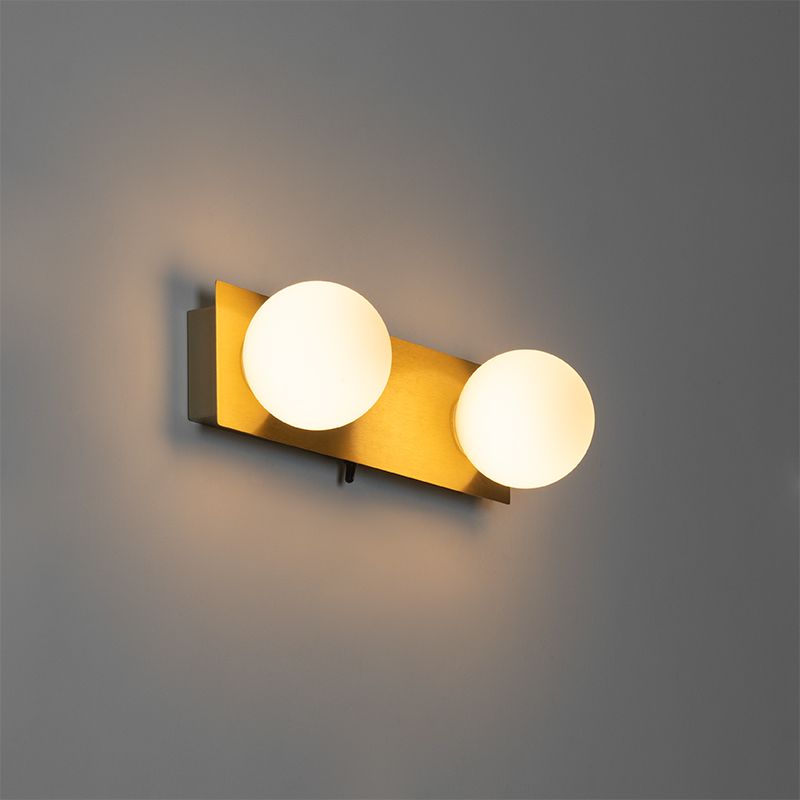 Wandlamp goud 28 cm IP44 2-lichts met schakelaar - Cederic
