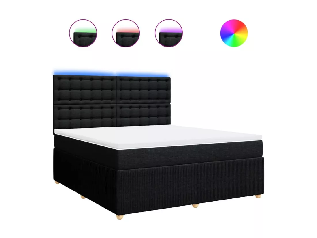 Sommier à lattes de lit avec matelas Noir 180x200 cm Tissu