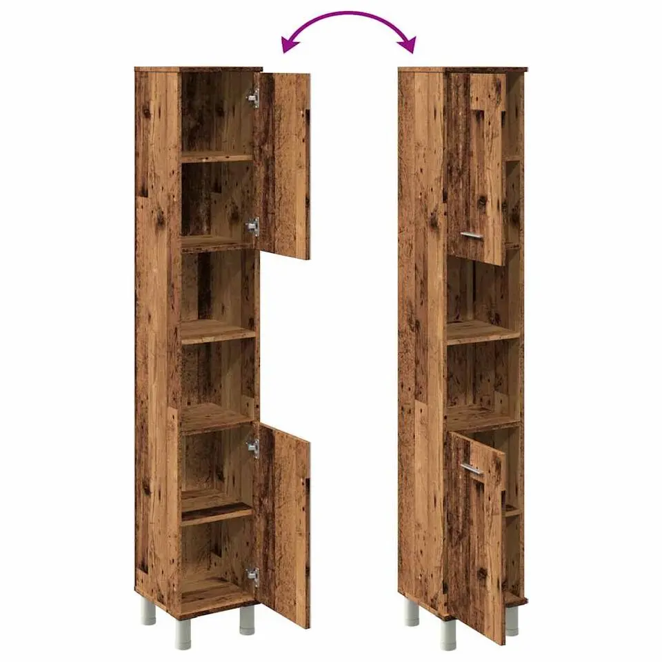 vidaXL - Kolomkast met 2 deuren 2 vakken oud hout - Bewerkt hout - 30x30x179 cm