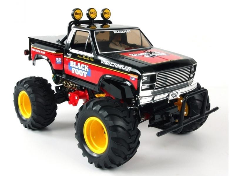 Tamiya Monster Truck Blackfoot, RWD Bausatz mit ESC, 1:10 2WD Monstertruck Bausatz mit klassischer Tamiya Blackfoot Karosserie