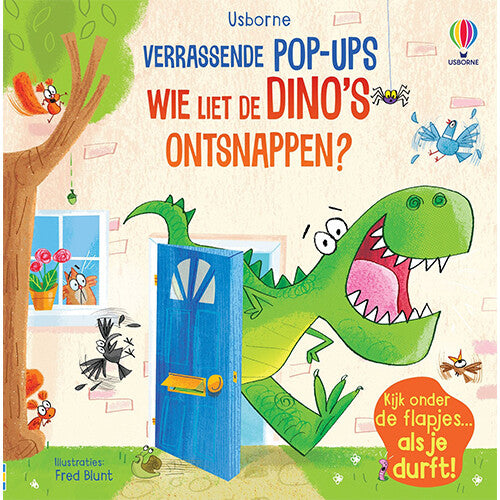 Uitgeverij usborne pop-upboek wie liet de dino's ontsnappen?