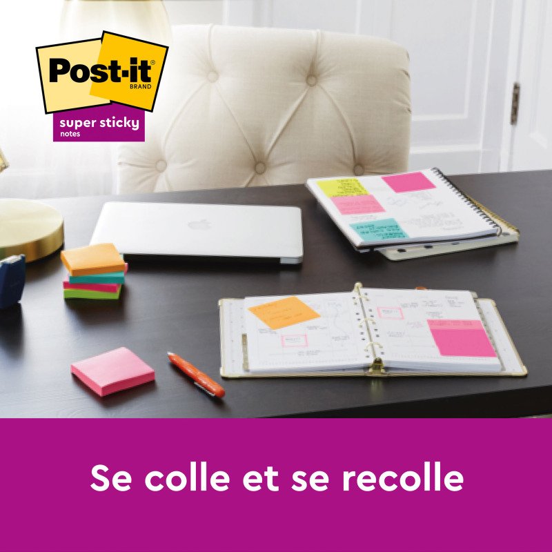 Z-notes repositionnables couleurs Soulful Super Sticky Post-it 76 x 76 mm - bloc de 90 feuilles
