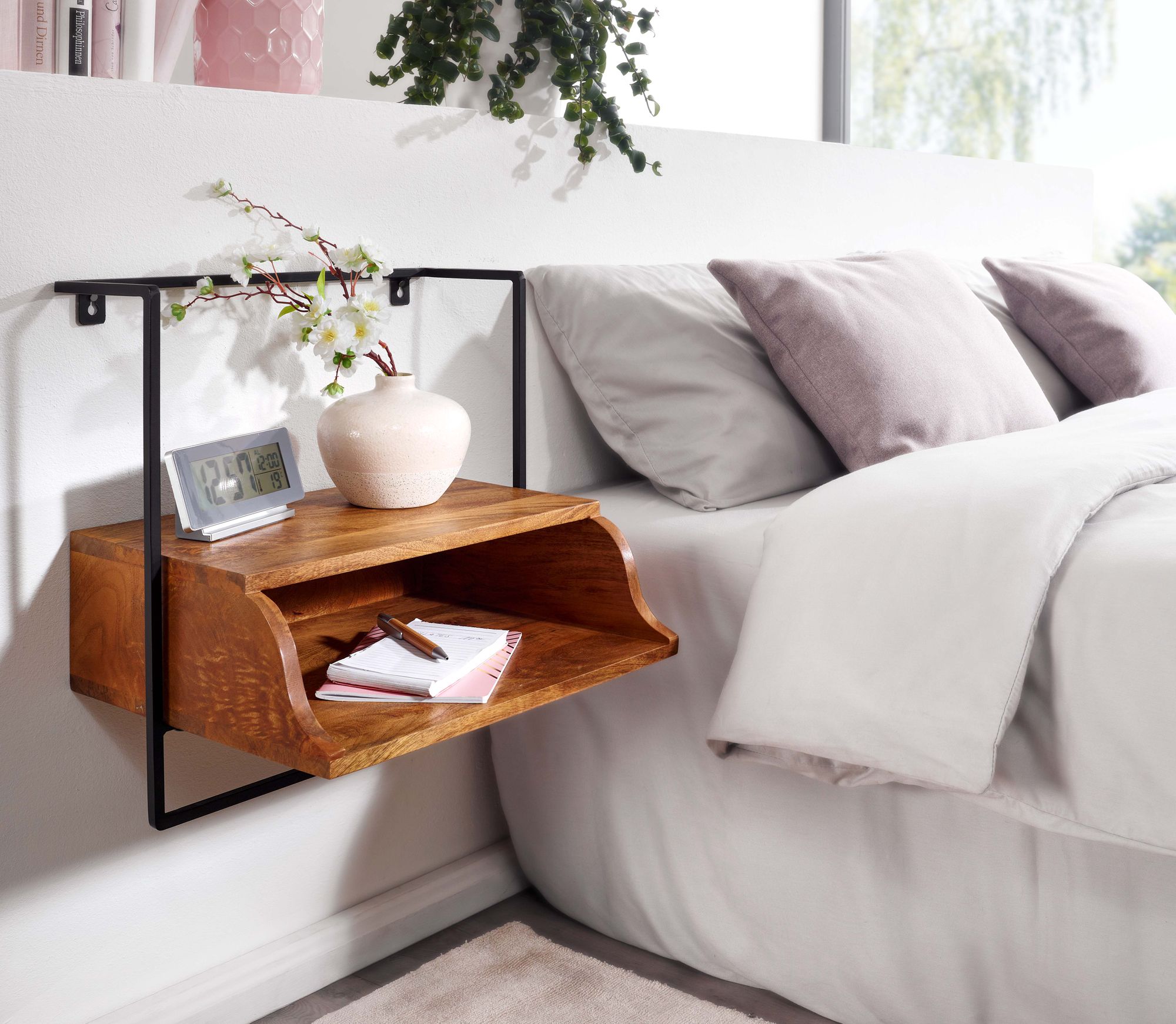 KADIMA DESIGN Wandkonsole, Mango-Holz, Industrial-Stil, 44x45x35cm, Boxspringbetten