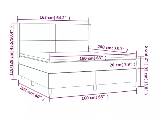 Sommier tapissier avec matelas et LED Rose 160x200 cm Velours