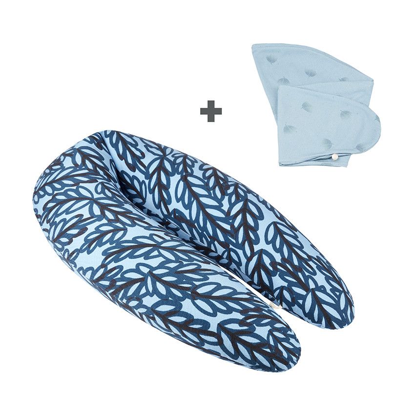 Set coussin de grossesse B.Love Vegetal + housse de rechange Wind Blue - Ecru