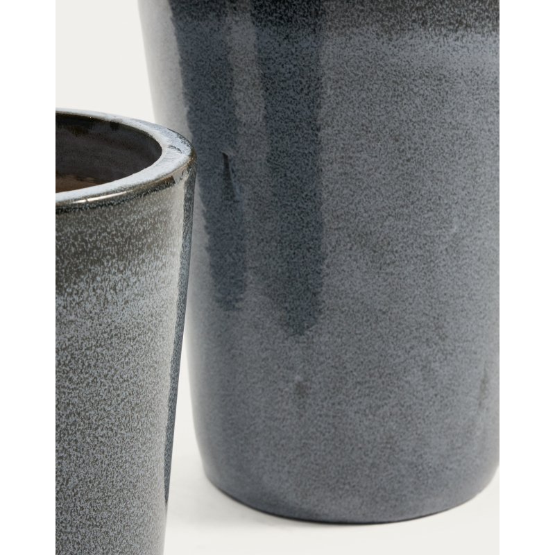 Ensemble Rotja de 3 pots de fleurs en terre cuite, finition bleue émaillée Ø 26 / 35 / 47 cm