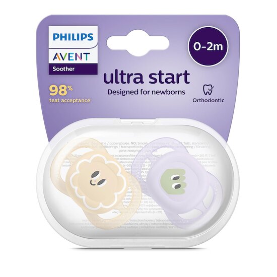 Lot de 2 sucettes ultra start imprimées   0-2 mois   de               Philips AVENT