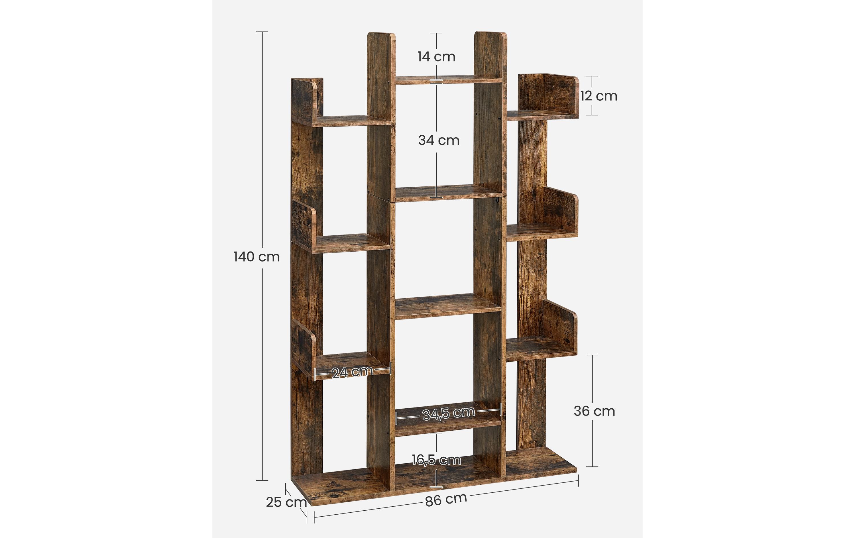 Regal mit 13 Ablagen 86 x 25 x 140 cm, BraunBücherregal