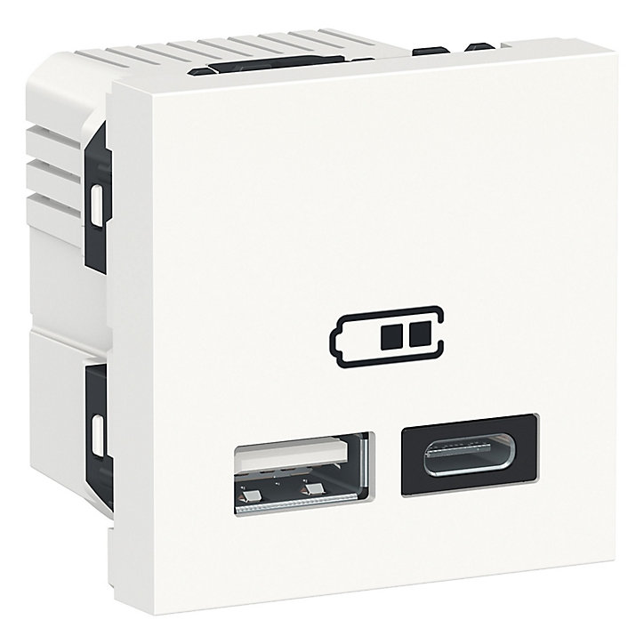 Mécanisme chargeur usb double 2 modules Unica Pro blanc