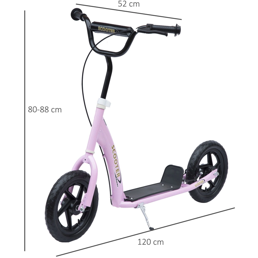 HOMCOM Kinderroller Anti-Rutsch Trittfläche, Metallfahrradständer zum Parken, pink