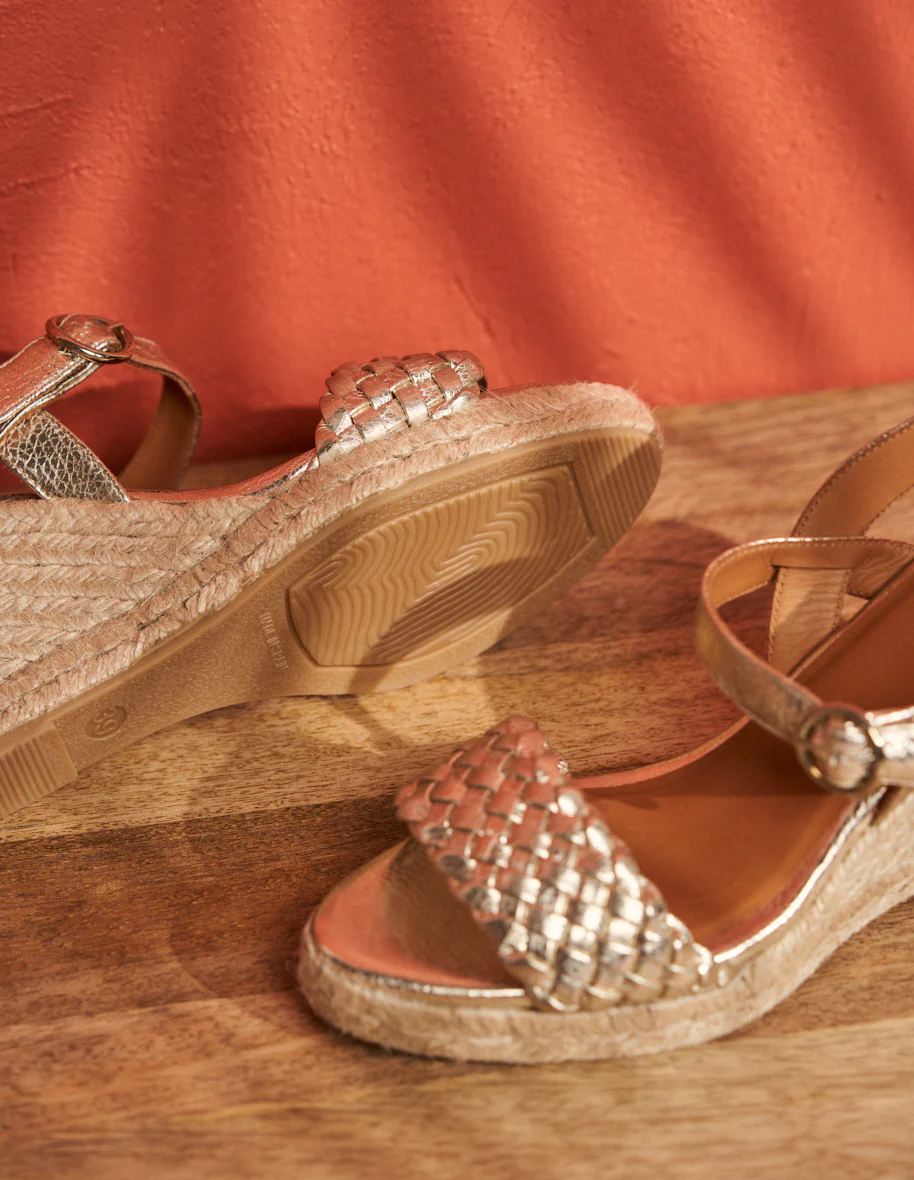 Espadrilles compensées Ambre - Cuir grainé champagne