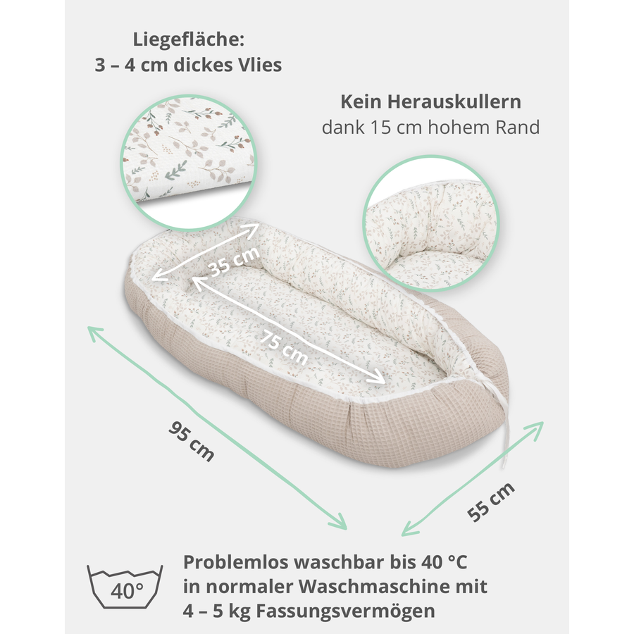 ULLENBOOM Babynest & Cocoon Waffel Motiv Floral Sand
