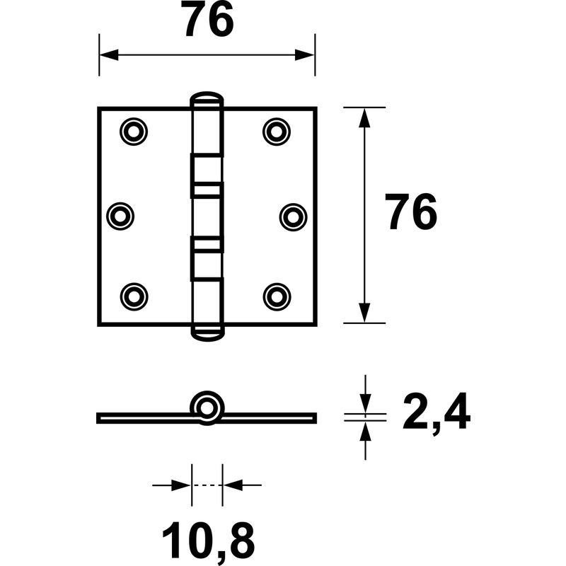 AXA kogellagerscharnier zwart 76x76mm RVS