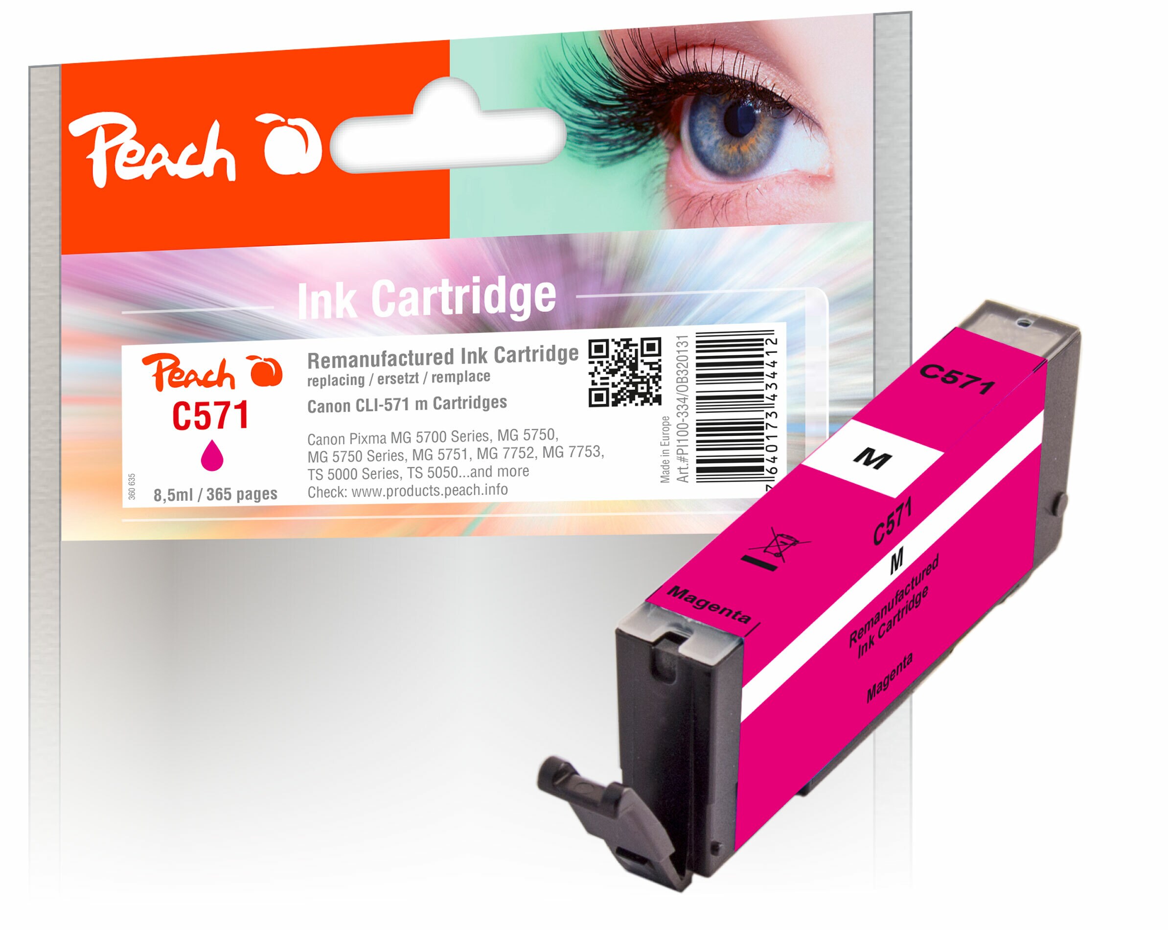 Peach C571 M Druckerpatrone ma ersetzt Canon CLI-571M, 0387C001 für z.B. Canon Pixma TS 5050, Canon Pixma TS 5055, Canon Pixma MG 5753 (wiederaufbereitet)