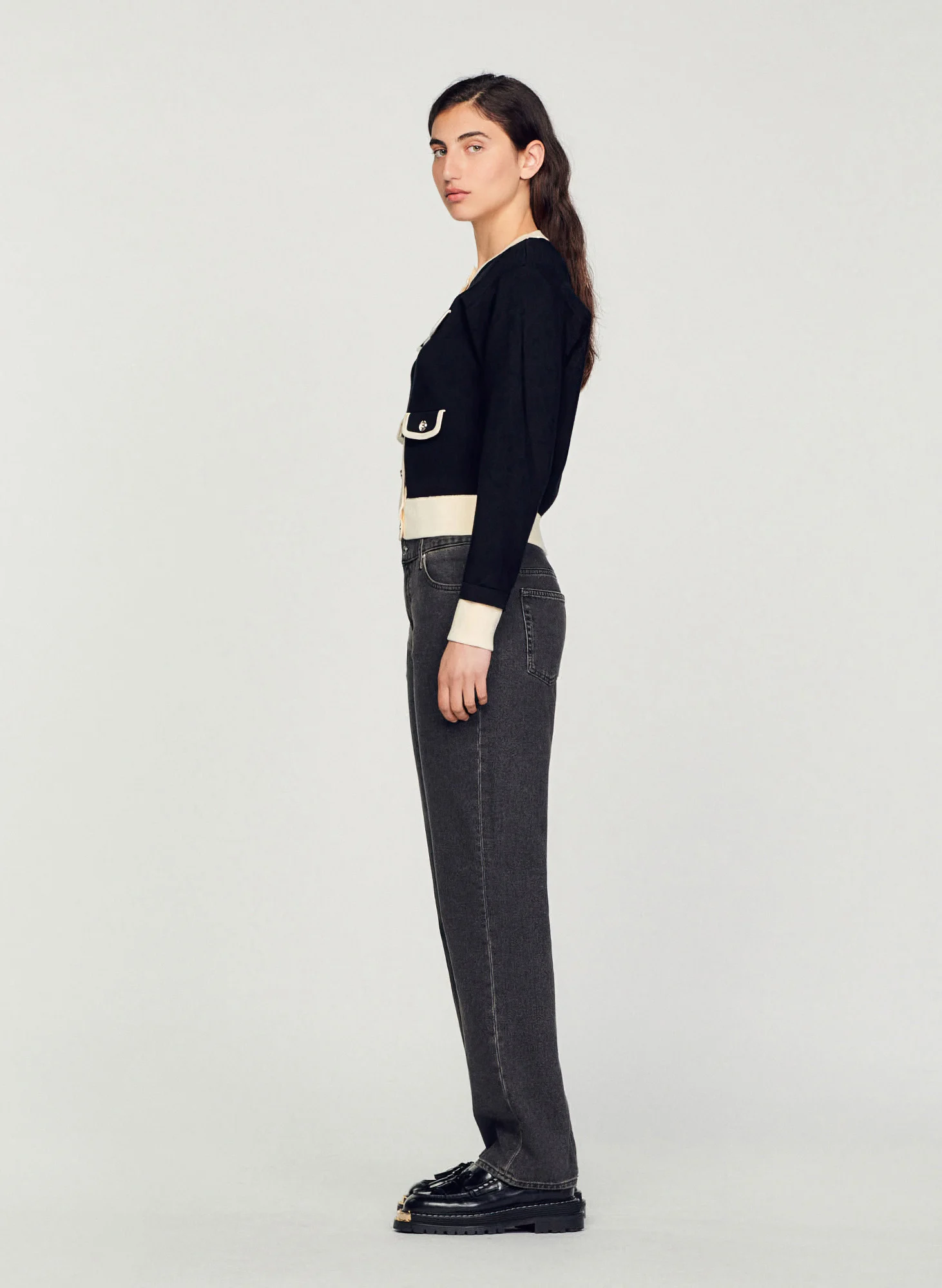 Cardigan col rond droit | Noir