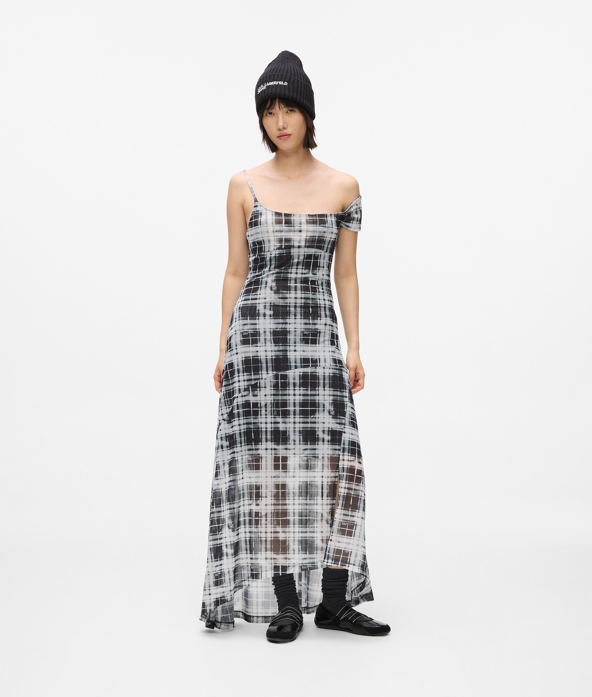 Geruite netstof maxi jurk
