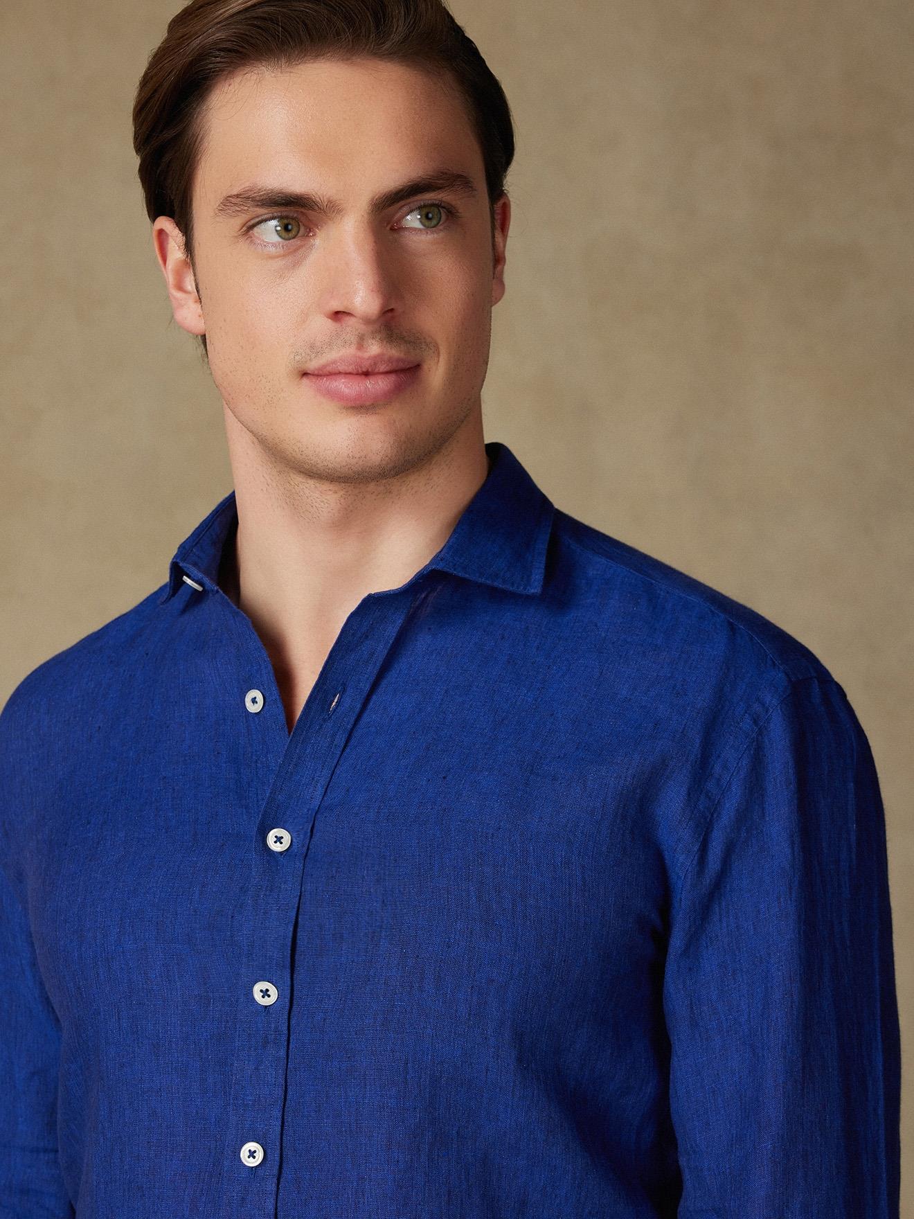 Chemise cintrée Olaf en lin indigo