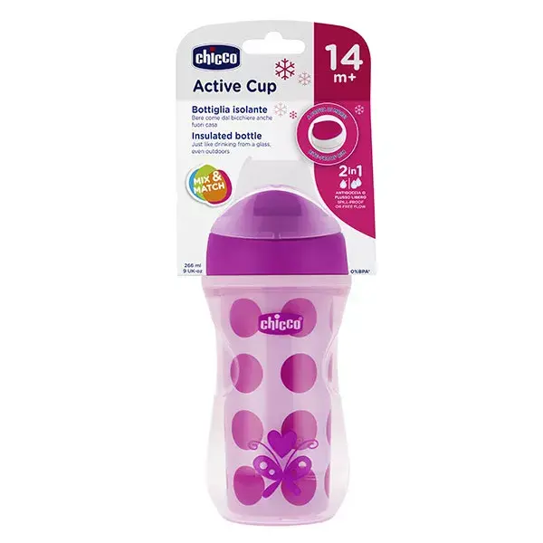 Copo Chicco para refeição com borda rígida e parede isolante ativa +14ml Rosa