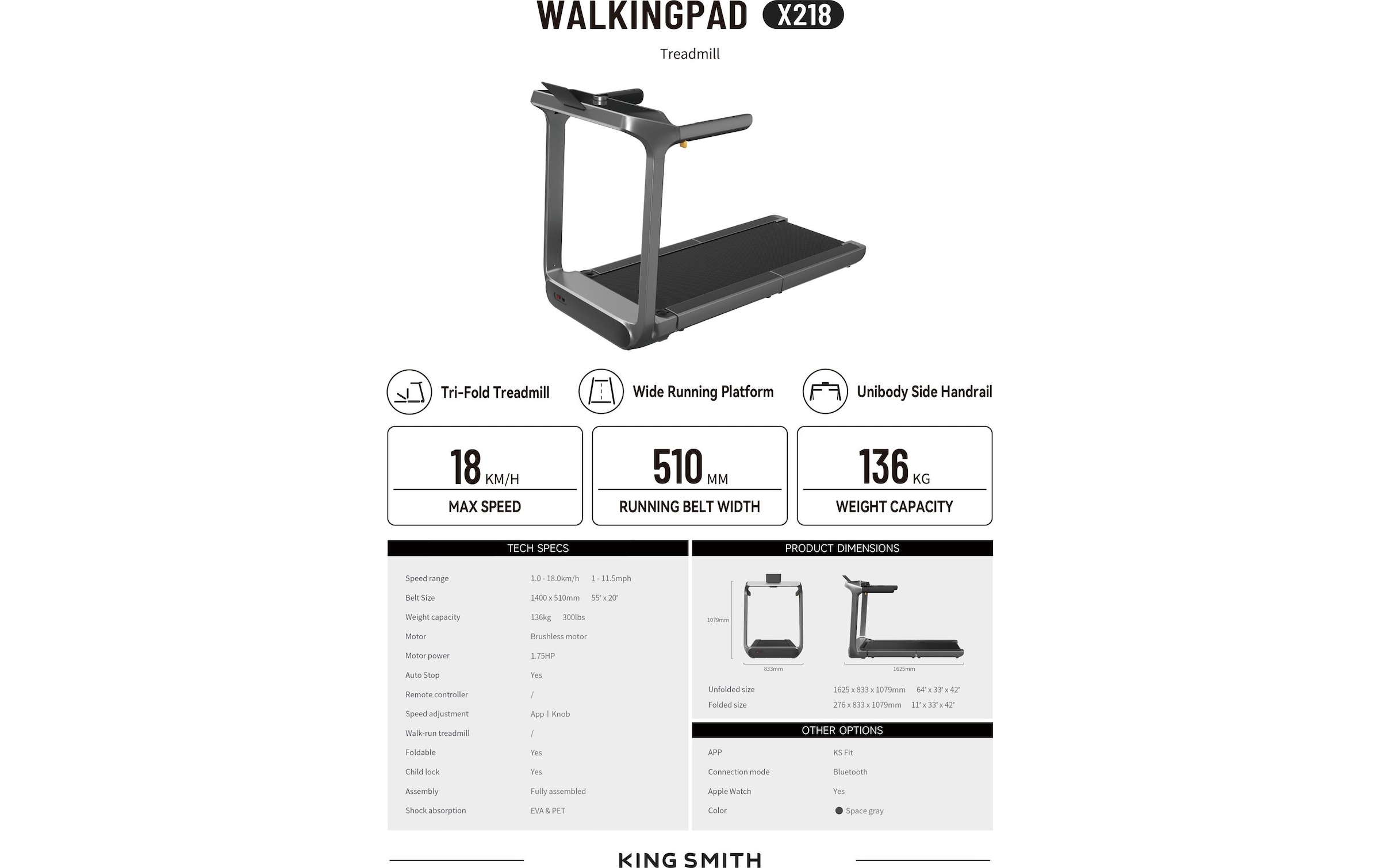 Laufband »KingSmith Treadmill X218«