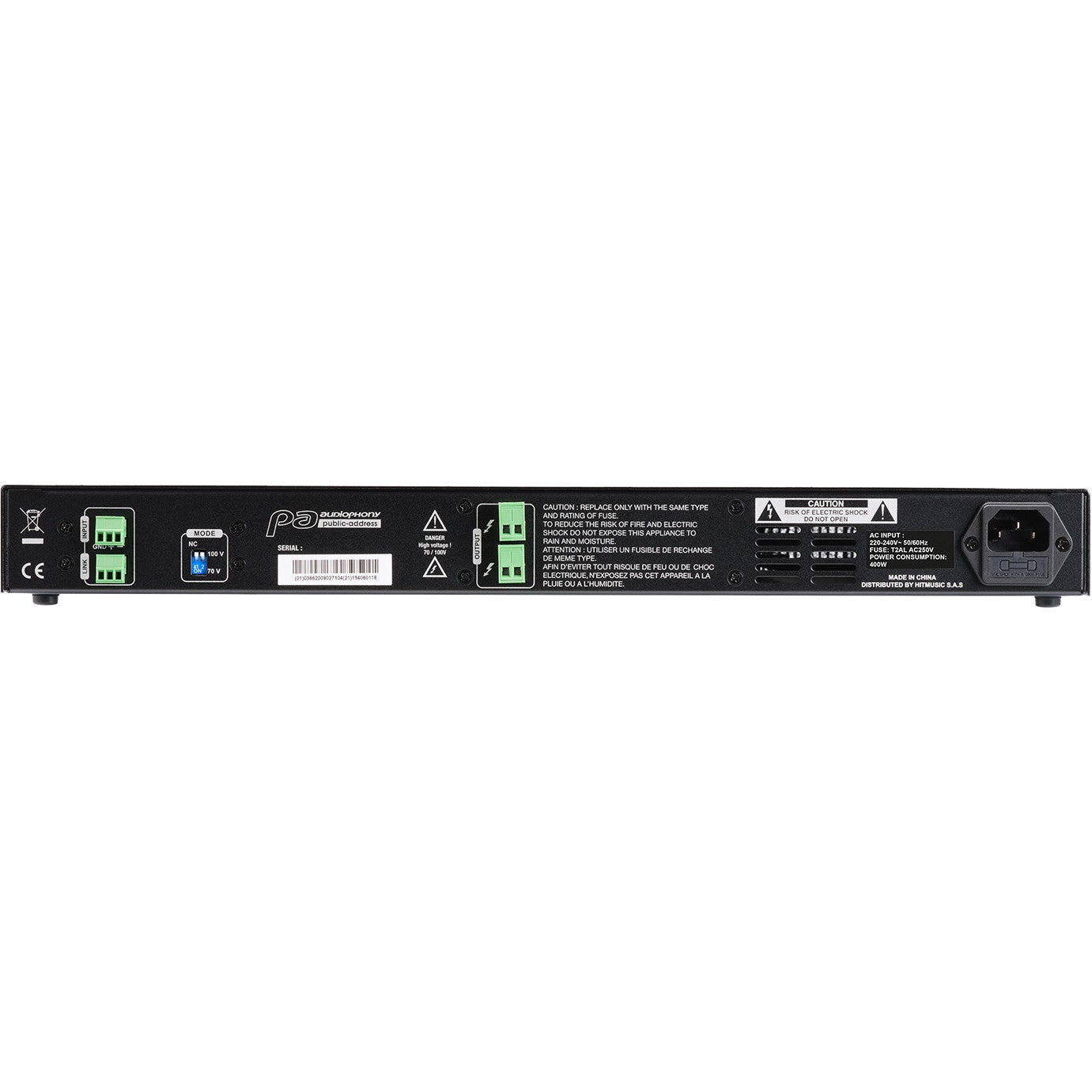 Audiophony AMP300.1H klasse-D versterker 100 volt, 300 watt