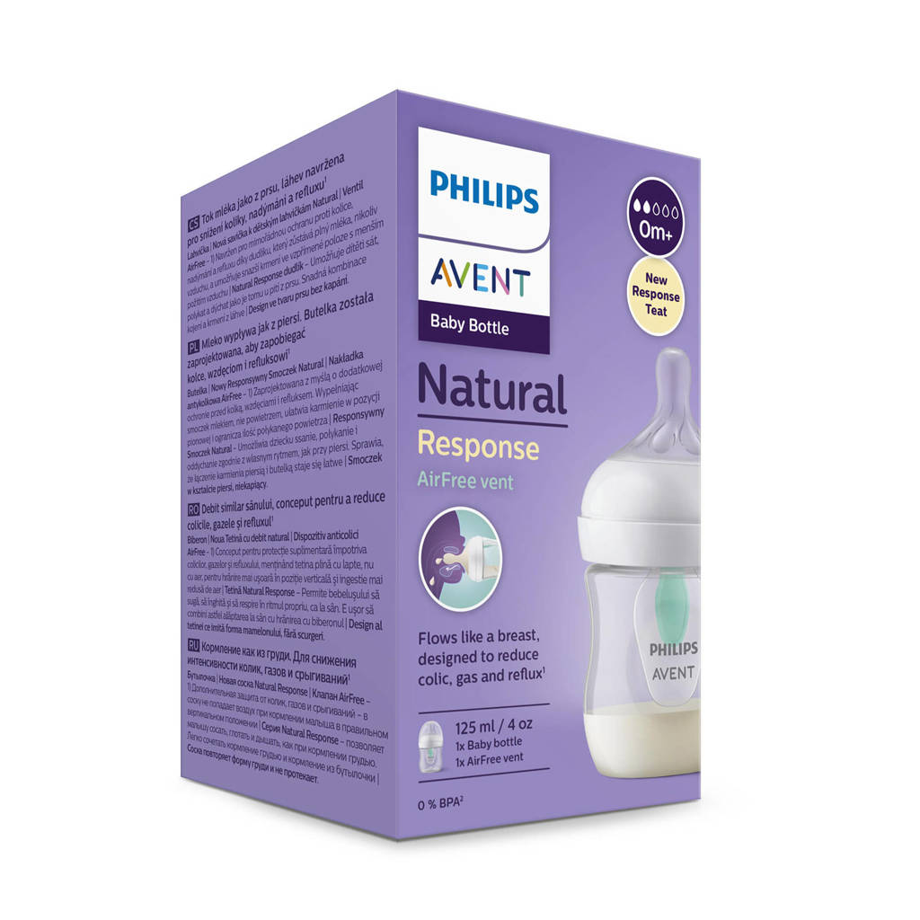 Fijne kleine flesNatural Response Babyfles met AirFree-ventiel 125 ml 0M+ Snelheid-2 speen SCY670/01