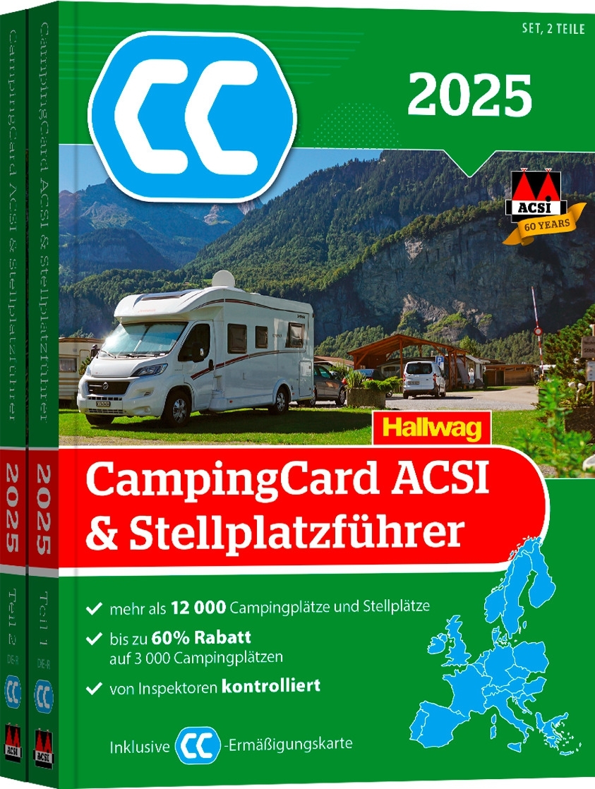 ACSI Campingcard und Stellplatzführer 2025 mit über 12 000 Camping- und Stellplätzen Sprache Deutsch