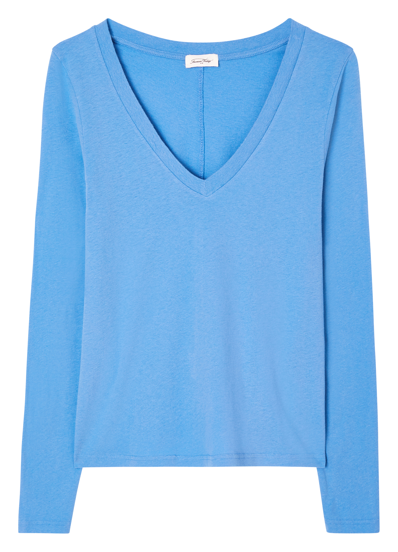 GAMIPY - Tee-shirt col V droit en coton | Bleu